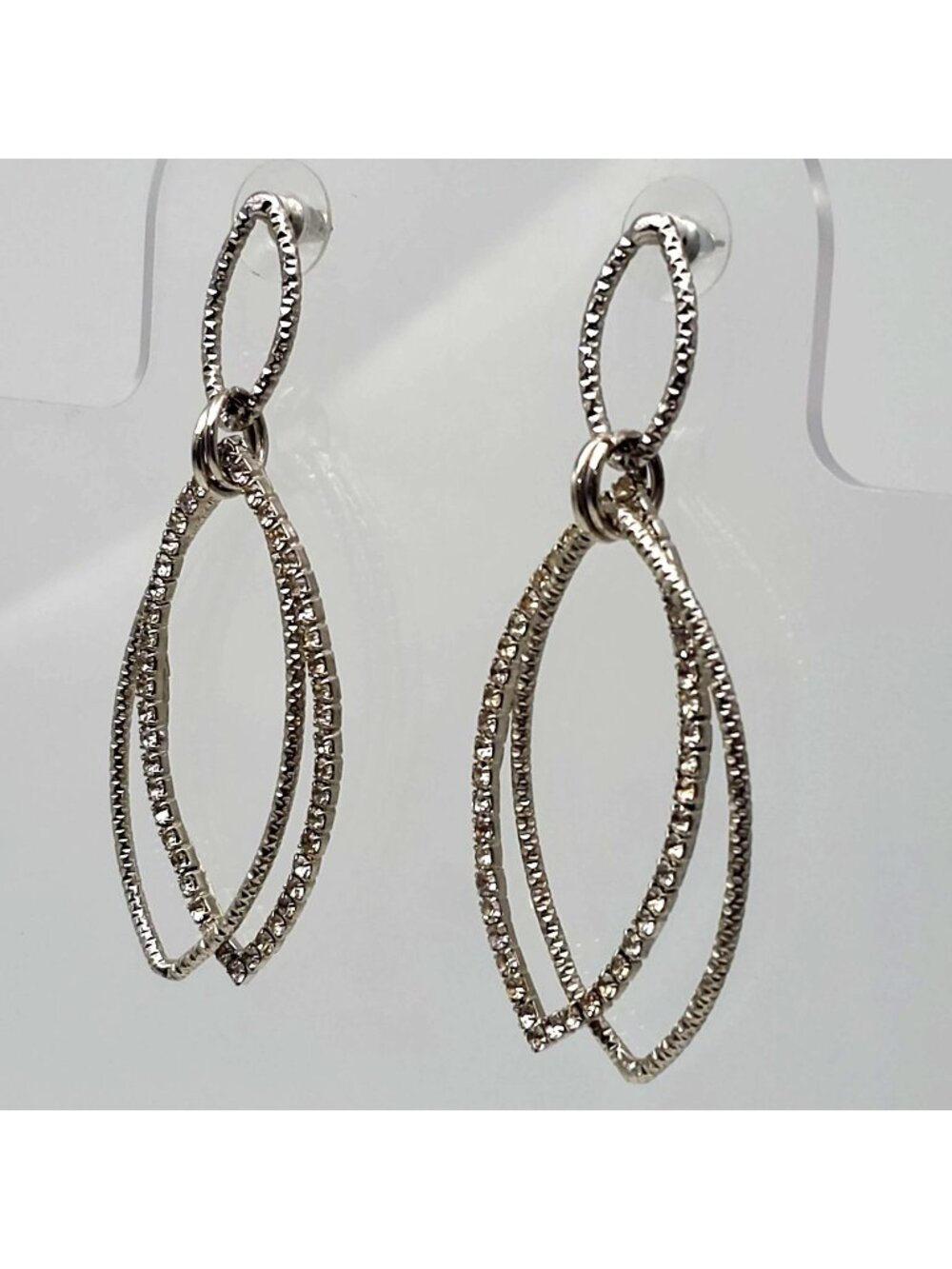 Rhinestone Crystal Double Marquise Dangle Design Earrings Elegant Bling Formal